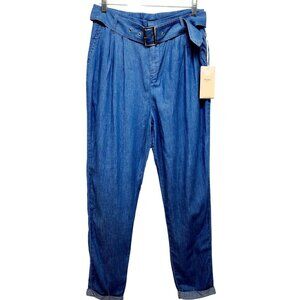 High-Waisted Denim Womens Trousers pants With Belt By Blāshe size S